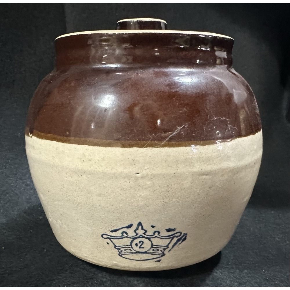 Vintage Robinson Ransbottom  Bean Pot w Cobalt Crown #2 Logo